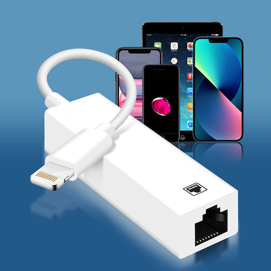 Ethernet Rj45 Adapter To Lightning Iphone Ipad 100 Mbps Speed White