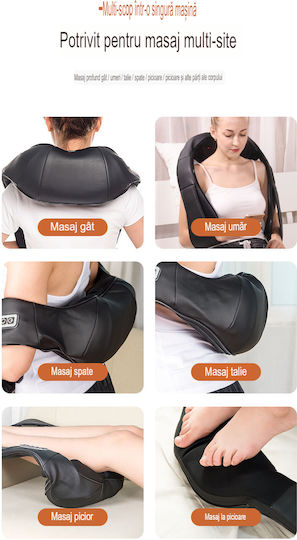 King Pernă de masaj Shiatsu pentru gât, talie, spate, picioare & corp cu căldură infraroșie Negru