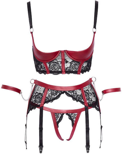 Sexy Dessous-Set mit Spitze & Straps Schwarz 3 Stück