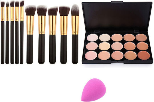 Popfeel Σετ Παλέτα Concealer 15 Χρωμάτων 8 Πινέλα Μακιγιάζ Σφουγγαράκι Blender #2