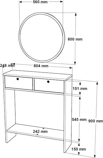 Orkney Wooden Console Table with Mirror White/Pine L80.4xW24.8xH90cm