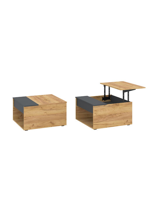 Square Central Coffee Table Atzi Wooden with Lifting Mechanism Oak Anthracite M80xL80xH45cm