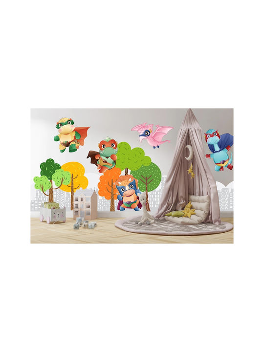 Autocolante de Perete pentru Copii Curajoși cu Dinozauri din Povești Decor pentru Copii 60x120