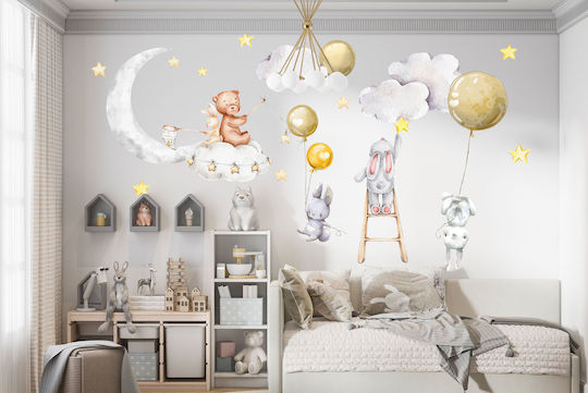 Kindersticker Palette Tiere Bären Hasen Ballons Wolken 60x120