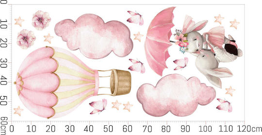 Kinder Wandsticker Rosa Hasen Ballon Wolken Schmetterlinge 60x120