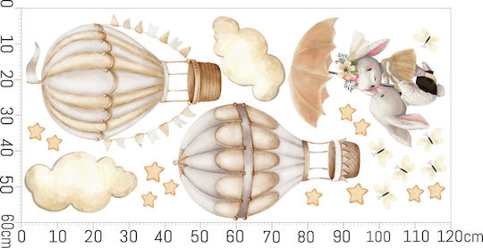 Παιδικά Αυτοκόλλητα Τοίχου Λαγουδάκι Σύννεφα Μπαλόνια Μπεζ 60x120