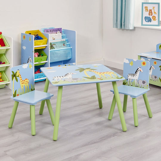 Kids Table and Chairs Set for Painting made of Wood Blue