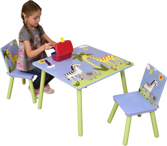 Kids Table and Chairs Set for Painting made of Wood Blue