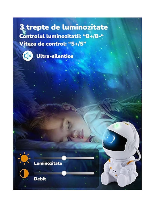 Led Περιστρεφόμενο Παιδικό Φωτιστικό Projector με Προβολή Αστεριών Λευκό