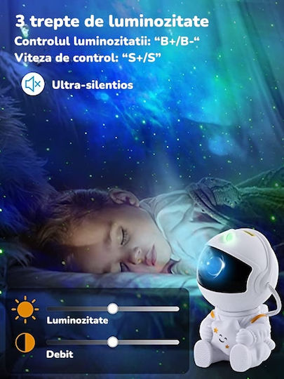 Led Περιστρεφόμενο Παιδικό Φωτιστικό Projector με Προβολή Αστεριών Λευκό