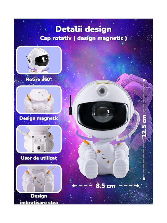 Led Περιστρεφόμενο Παιδικό Φωτιστικό Projector με Προβολή Αστεριών Λευκό