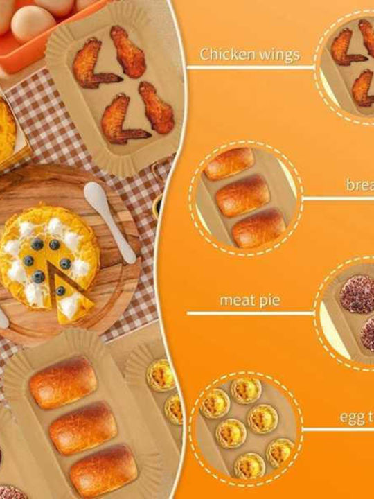 Mercaton Set 50 Baking Frying Papers Airfryer Double Layer Rectangular Shape 40 G/m² 14 X 22 Cm