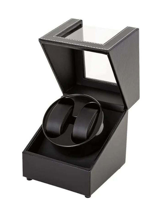 Leather Watch Winder 2 with Transparent Cap Black