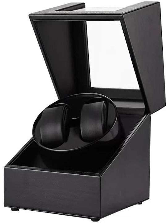 Leather Watch Winder 2 with Transparent Cap Black