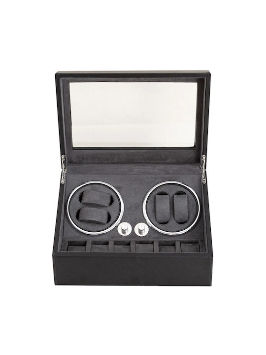 Cutie Întors Ceasuri Iuni Watch Winder 4 + 6 Spații de Depozitare Piele Ecologică Neagră