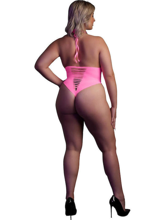 Body Plus Size Sexy Κορμάκι Διχτυωτό Ροζ