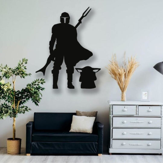 Decorațiune de Perete din Metal Krodesign Mandalorian & Yoda Dimensiune 60 Cm Negru Grosime 1.5 Mm