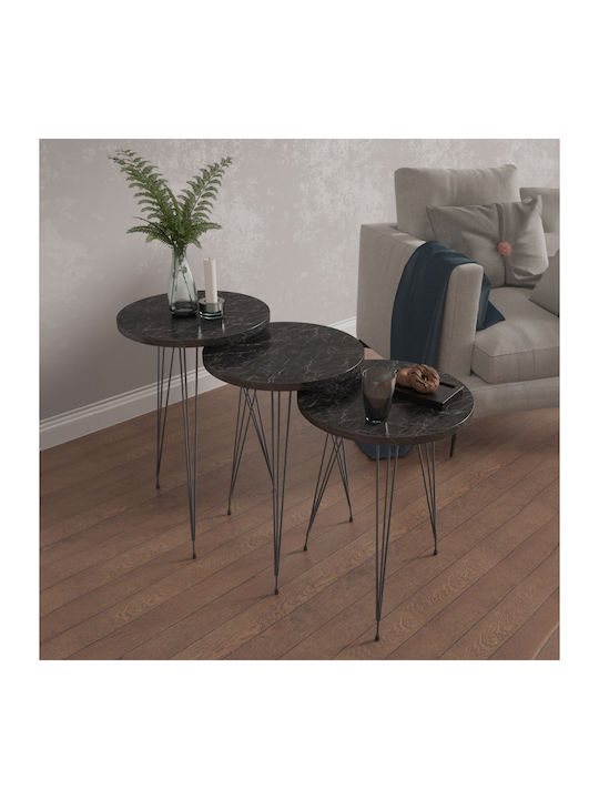 Round Side Table Nissa Wooden Black Marble-black L33xW33xH56cm.