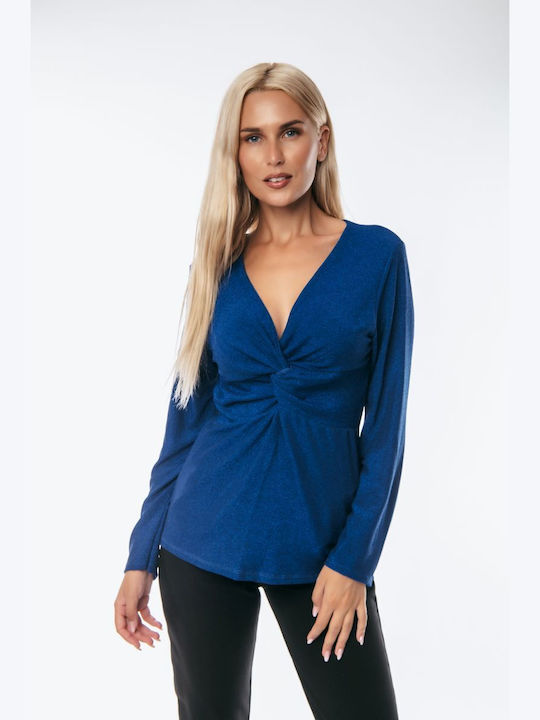 Dress Up Damen Bluse mit V-Ausschnitt Blue