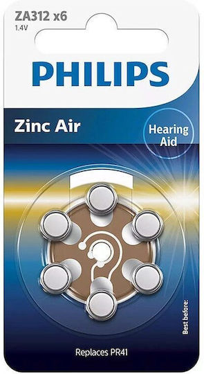 Set 6 Baterii pentru Aparate Auditive Philips Za312 Zinc Air