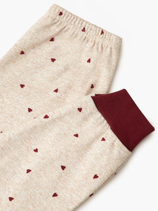 Minerva Kids' Pajamas Winter Beige, Bordeaux Love Story
