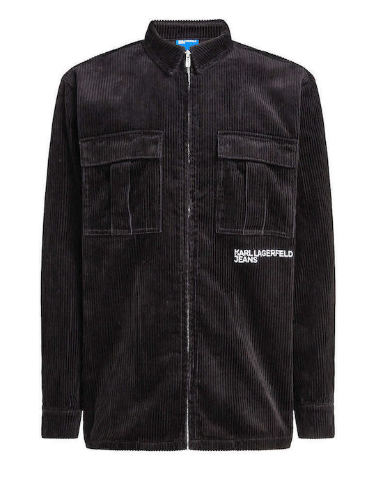 Дълъг Ръкав Рипсено Кадифе Overshirt в Стандартна Кройка Черен