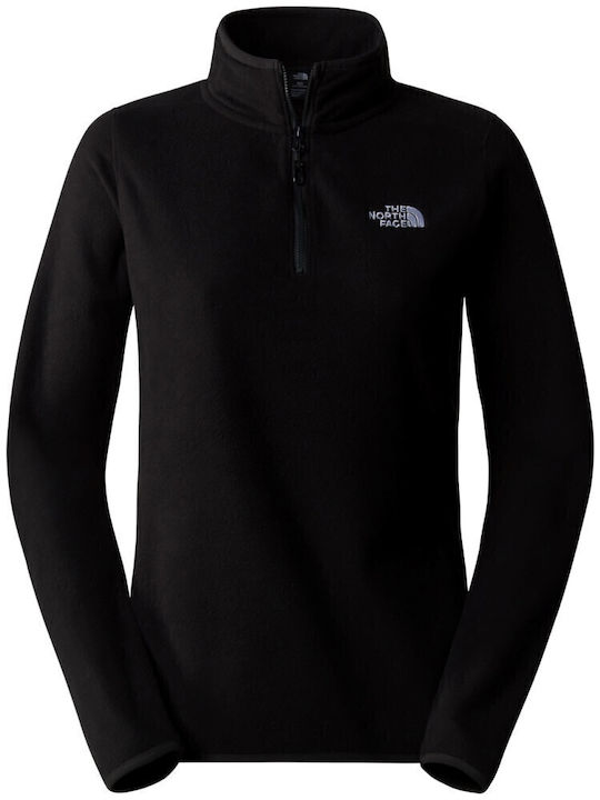 Winter Women's Fleece Blouse Long Sleeve with Zipper Black