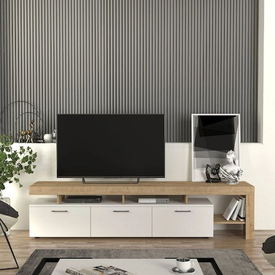 Елемент За Телевизор Acnes Бял - Сапфирен Дъб М220xД40xВ52cm