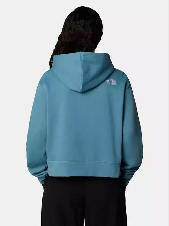 Cropped Γυναικείο Φούτερ με Κουκούλα Turquoise