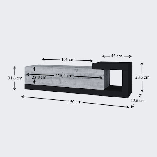 TV-Ständer Volare Weiß - Sapphire Eiche M150xT29.6xH38.6cm