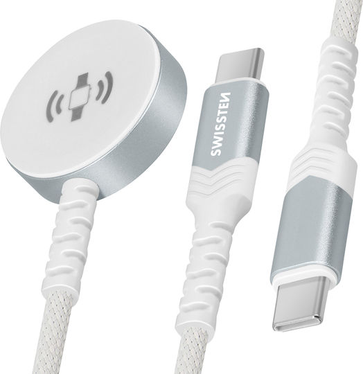 Cablu Încărcător Magnetic Swissten pentru Apple Watch + Conector Usb-c Usb-c Alb