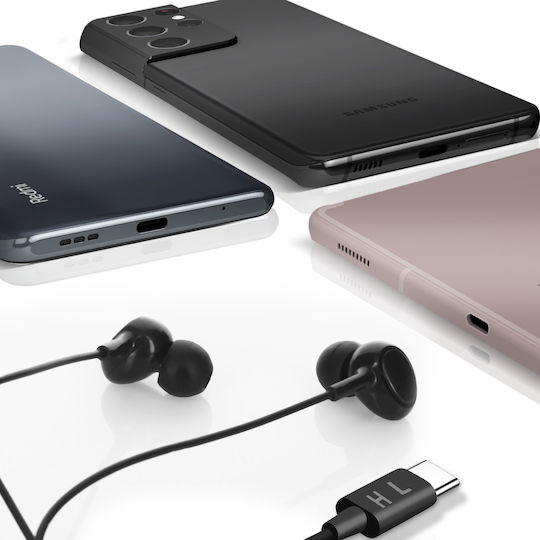 Wired Usb-c Headphones Quality Stereo Sound Remote Control Microphone Black