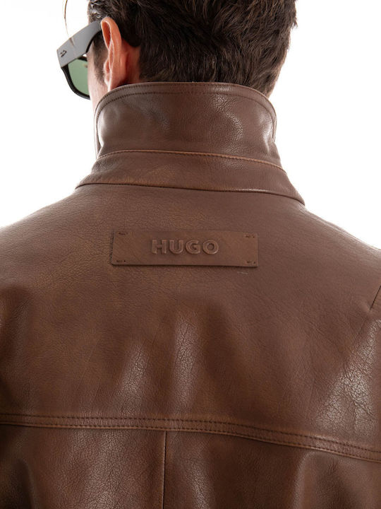 Hugo Men's Leather Jacket Dark Brown