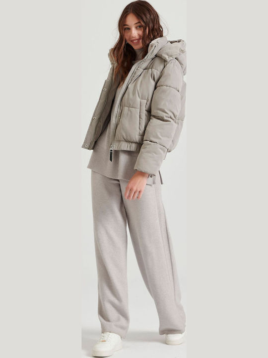 Women's Short Puffer Jacket for Winter with Hood Gray