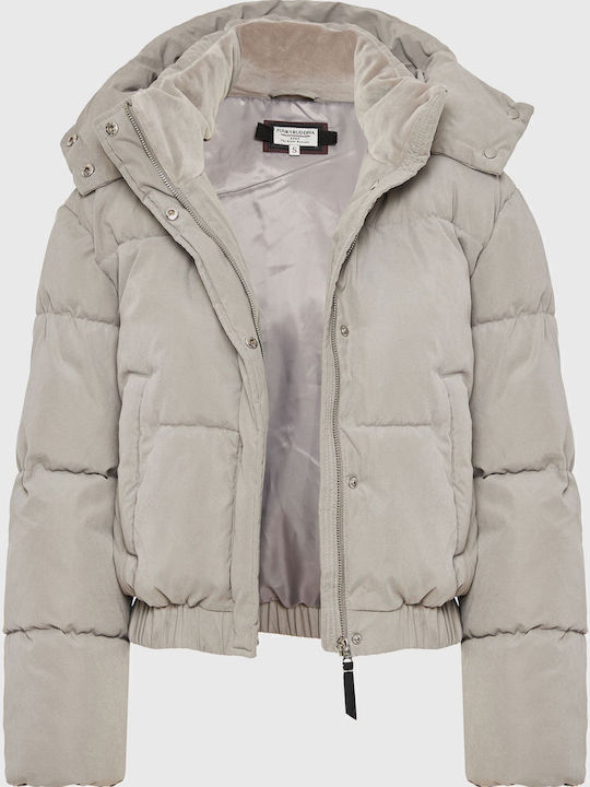 Women's Short Puffer Jacket for Winter with Hood Gray
