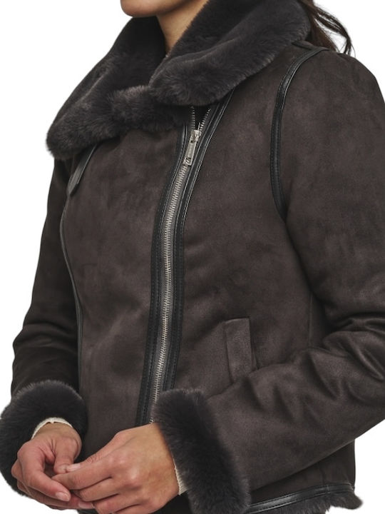 Μουτόν Γυναικείο Biker Jacket Γκρι