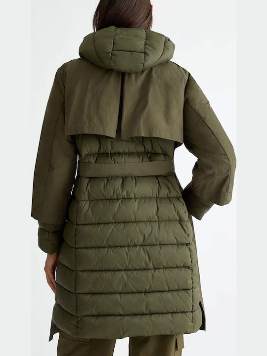 Imbottito Women's Long Puffer Jacket for Winter Khaki