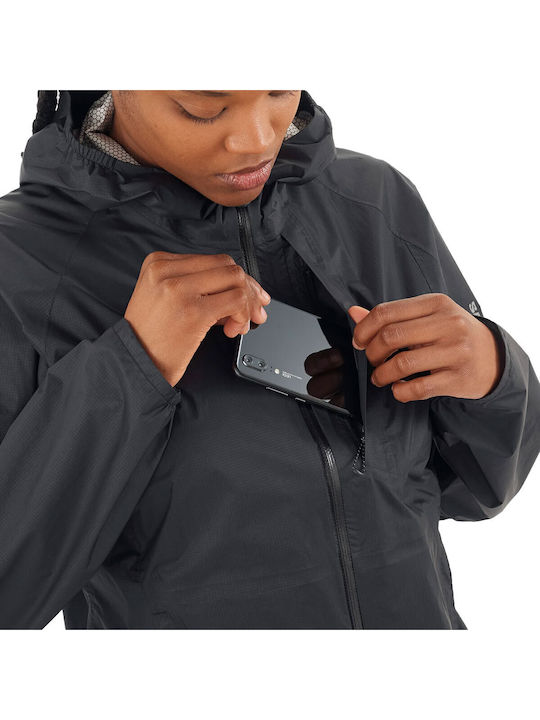 Bonatti Women's Running Short Sports Jacket Waterproof for Winter with Hood Black