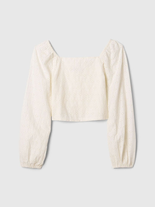 GAP Crop Top pentru copii Cu mâneci lungi îngheț de fildeș Puff Sleeve