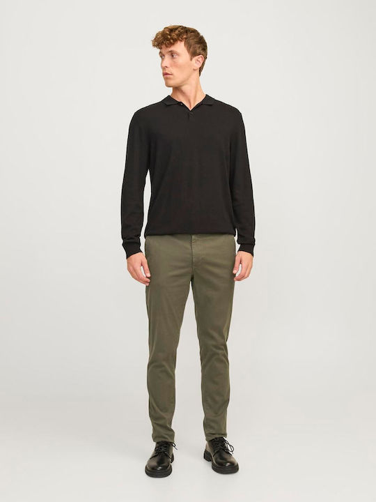 Trousers Chino Elastic in Slim Fit Olive Night (khaki)