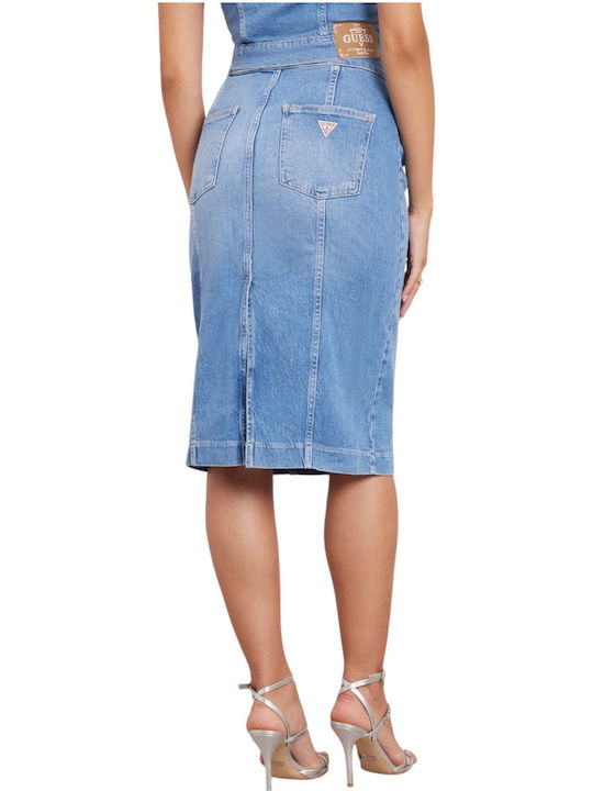 Guess Denim Pencil High Waist Midi Skirt in Blue color