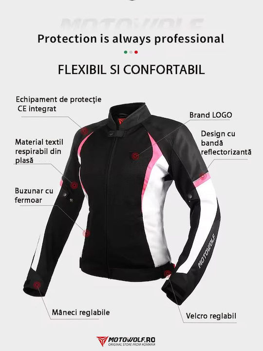 Motowolf Motowolf Damen Sommer Motorradjacke Wasserdicht Schwarz/Weiß