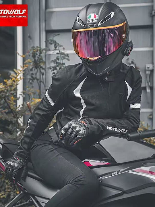 Motowolf Motowolf Damen Sommer Motorradjacke Wasserdicht Schwarz/Weiß