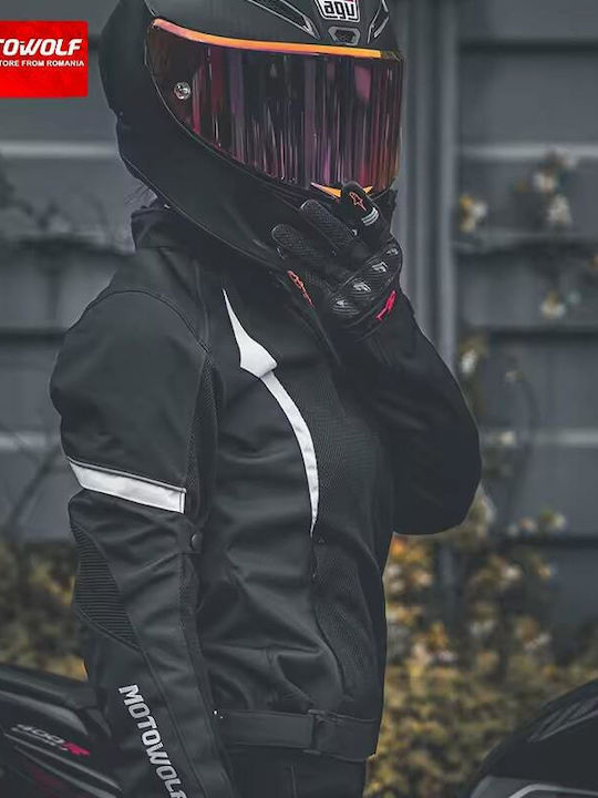 Motowolf Motowolf Damen Sommer Motorradjacke Wasserdicht Schwarz/Weiß