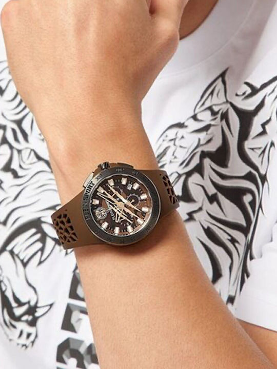 Philipp Plein Plein Sport Thunderstorm Ανδρικό Ρολόι Μπαταρίας με Καφέ Δερμάτινο Λουράκι