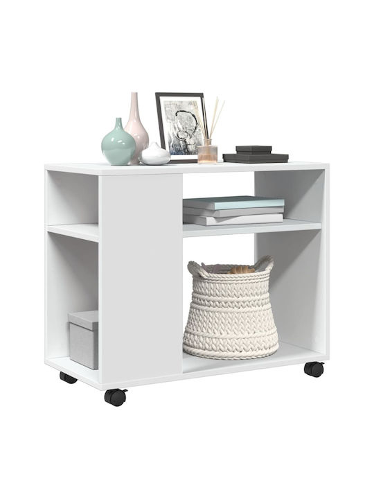 Rectangular Side Table Wooden with Wheels White M70xW35xH60cm
