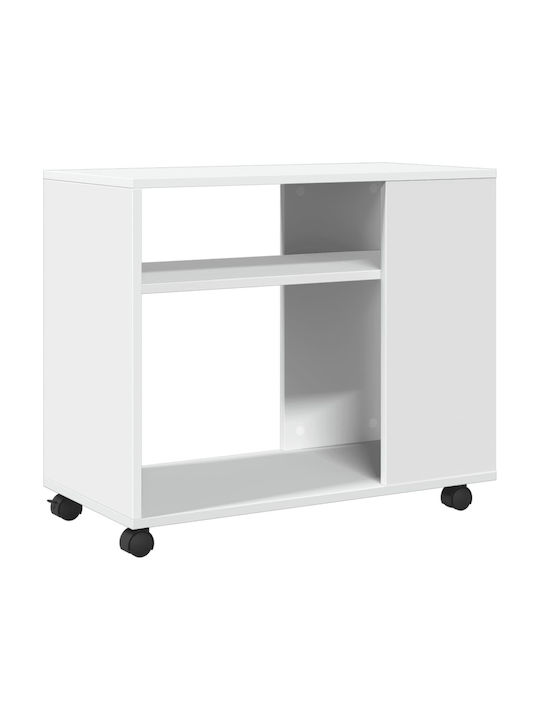 Rectangular Side Table Wooden with Wheels White M70xW35xH60cm