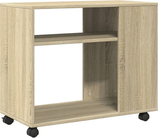 Rectangular Side Wooden Coffee Table with Wheels Sonoma Oak W70xL35xH60cm