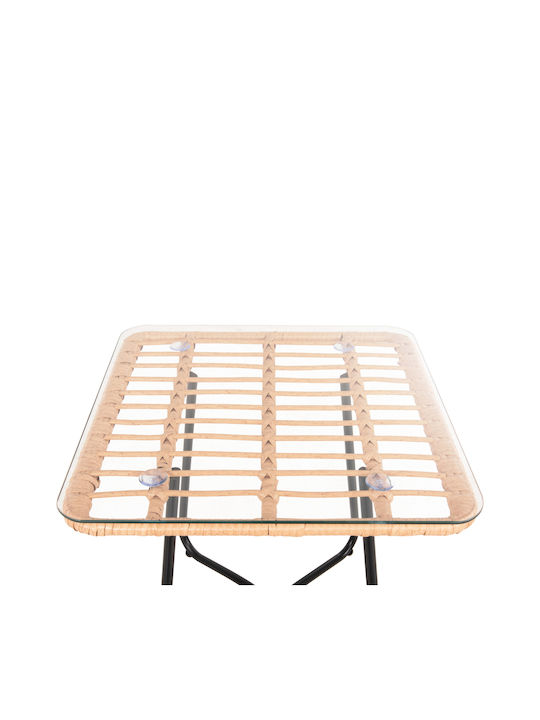 Masa auxiliară pentru spații exterioare mici Metalic cu suprafață din sticlă Gerry Beige-black 50x50x47buc