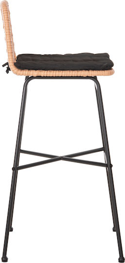 Hocker für Bar Für den Außenbereich Rattan Gerald mit Kissen Black, Beige 1Stück 49x50x101cm